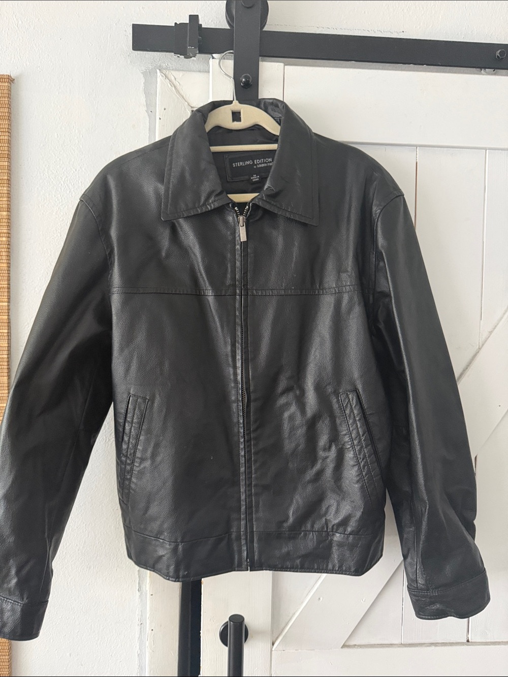 London Fog Black Leather Bomber Jacket